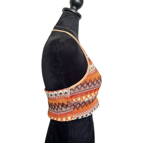 Woman’s Medium BOHO Halter Chevron Knit Top in Earthy Tones - Picture 5 of 6